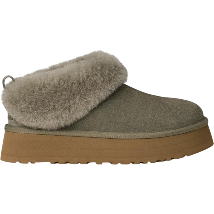 UGG Tazzelle women’s slippers in Moss Green — plush comfort with suede details and a modern winter-casual look.