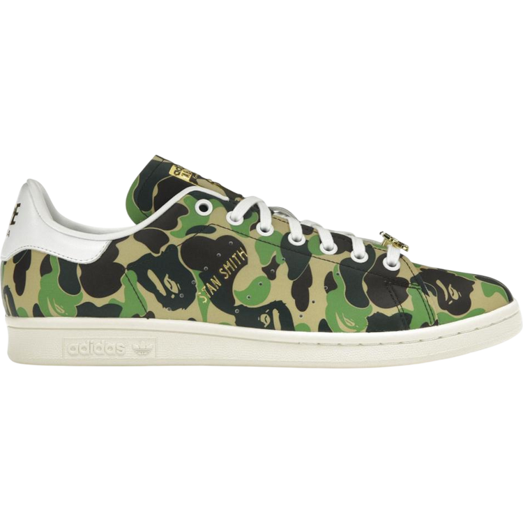 adidas Stan Smith Bape ABC Camo sneakers — limited-edition collaboration featuring the classic Stan Smith design with BAPE’s signature camouflage pattern.