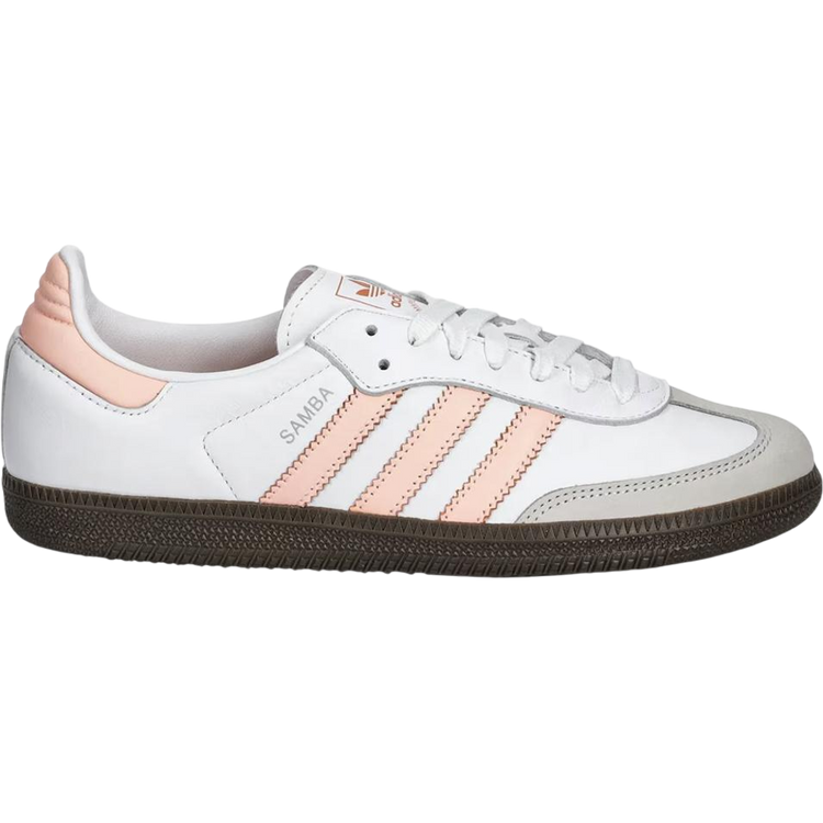 adidas Samba OG W women’s sneakers in Cloud White, Clear Orange, and Semi Coral — vintage adidas design with a modern, colorful twist.