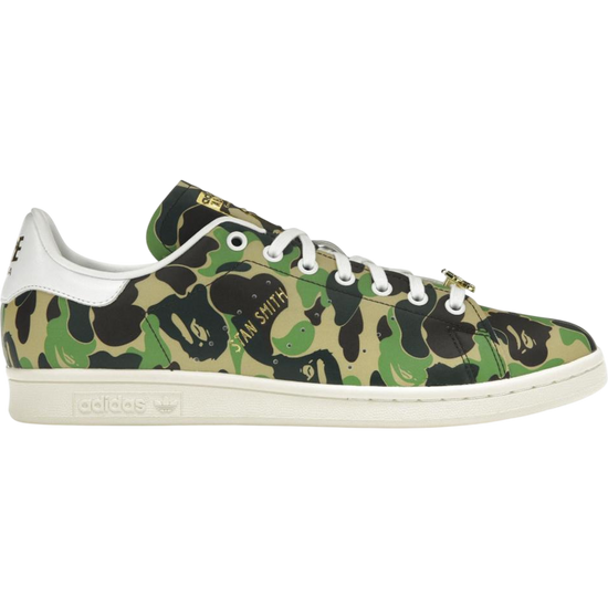 adidas Stan Smith Bape ABC Camo sneakers — limited-edition collaboration featuring the classic Stan Smith design with BAPE’s signature camouflage pattern.